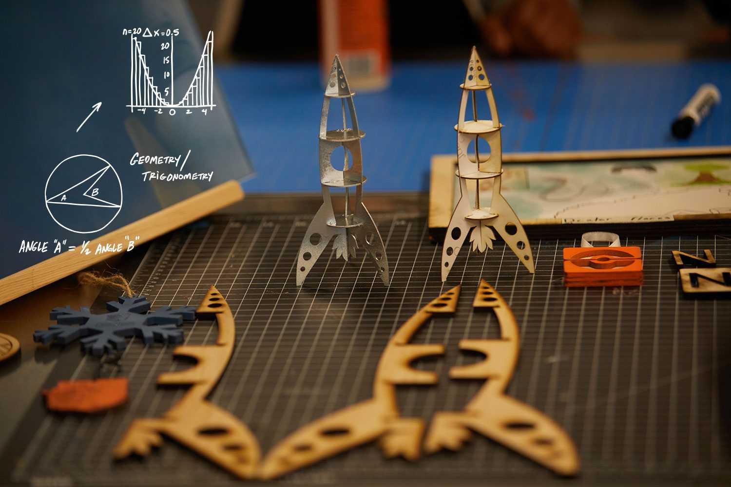 small wooden rocket models