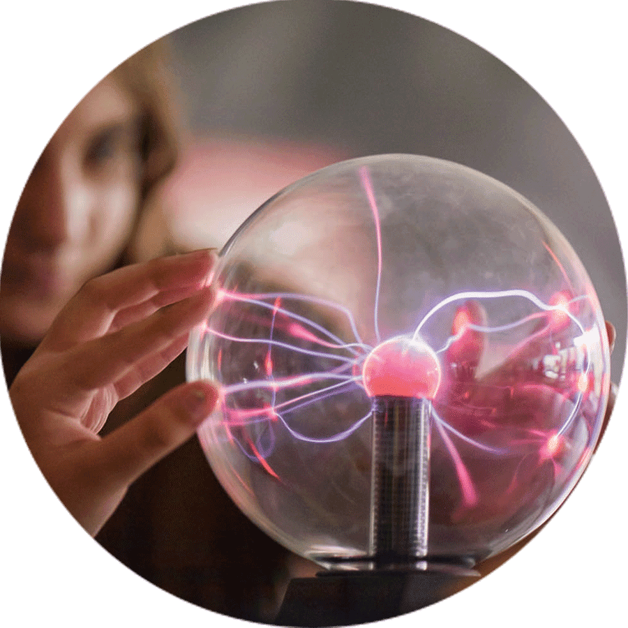 hands touching a statics electricity sphere