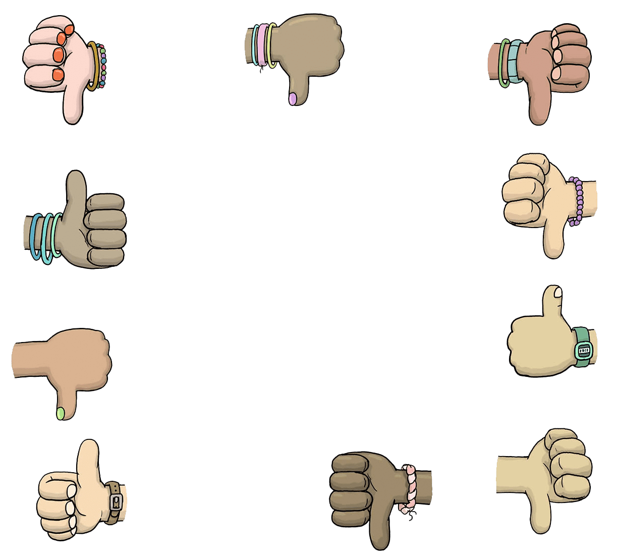 Illustration of hands showing thumbs up and thumbs down