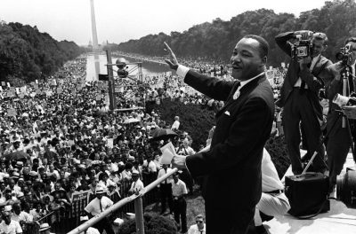 Dr. Martin Luther King, Jr. delivering his "I Have a Dream" speech in front of a crowd of 250,000 people at the Lincoln Memorial in 1963
