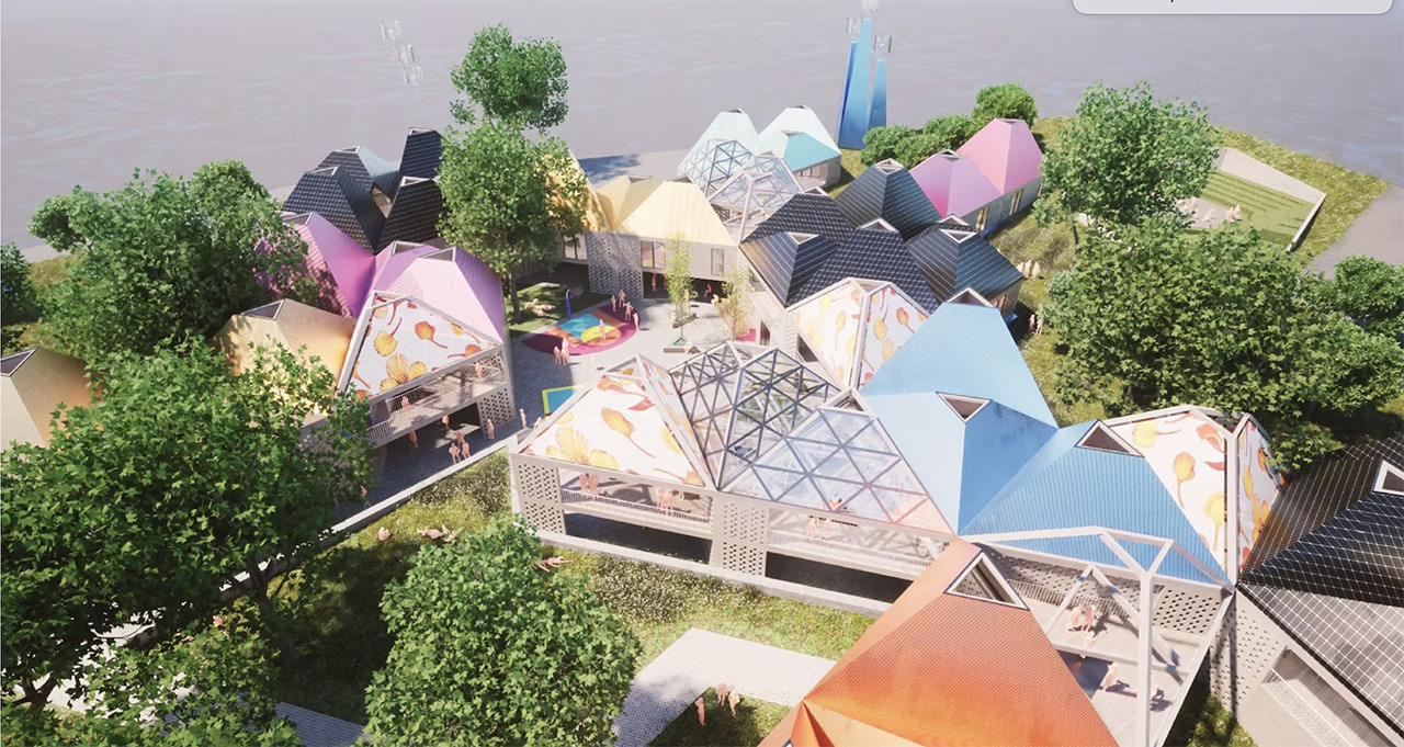 Concept project showing houses in a neighborhood with trees